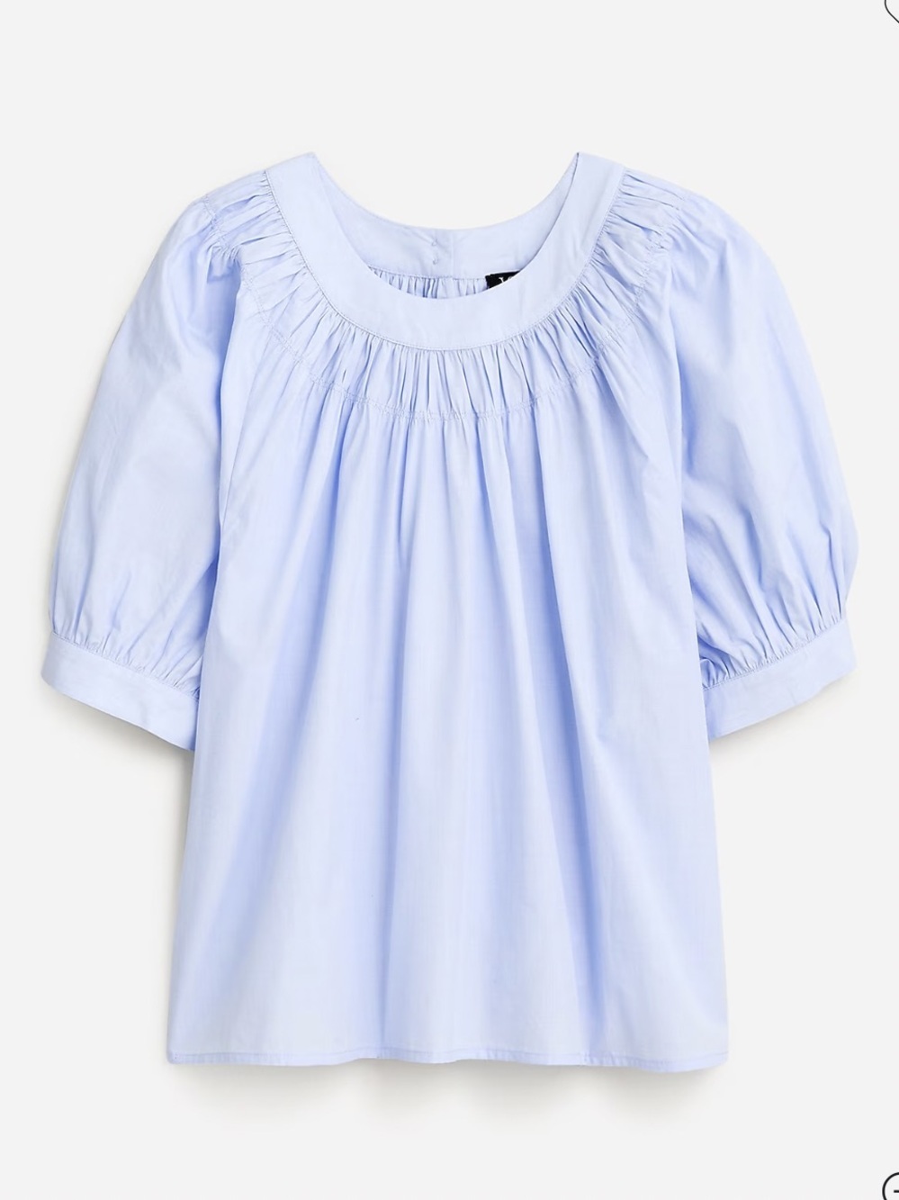 J. Crew Light Blue Smock-neck puff-sleeve top in cotton poplin- Small- like new!